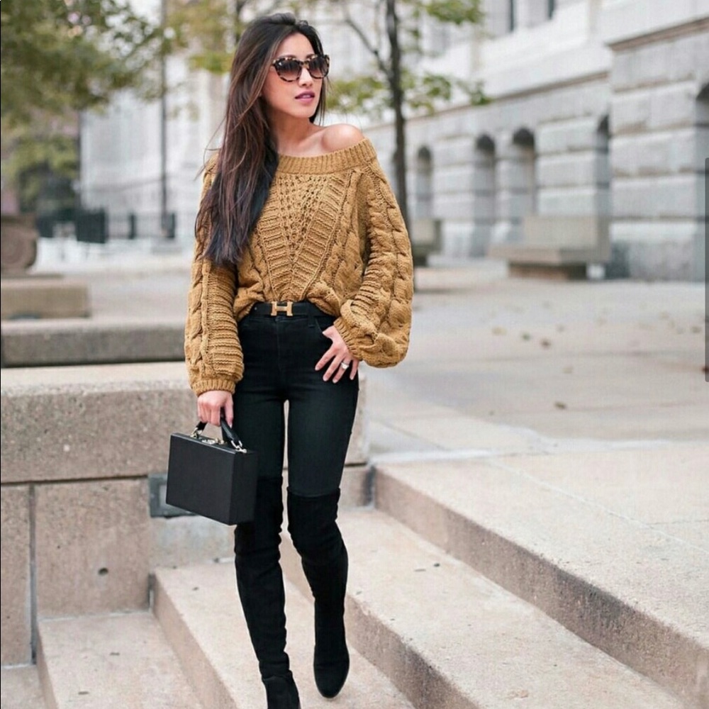 Express Balloon Sleeves Sweater Mustard Yellow View 2